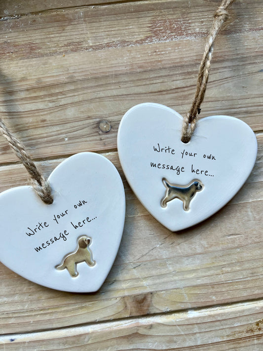 Personalised Writing Ceramic Dog Heart Ornament