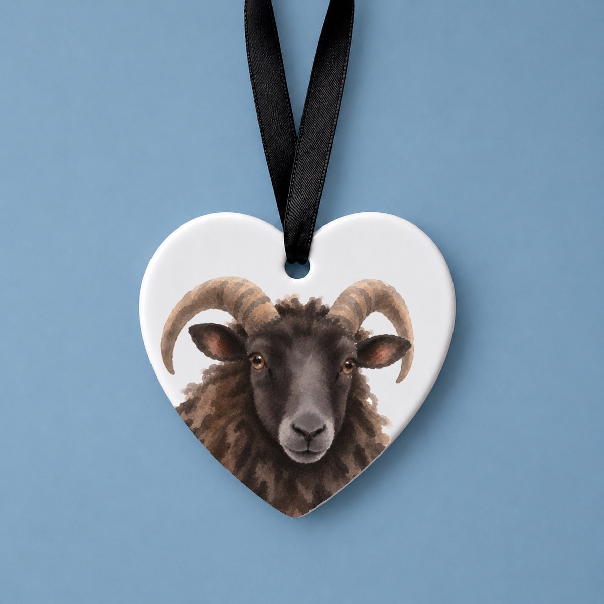 Hebridean Sheep Watercolour Ceramic Heart Ornament