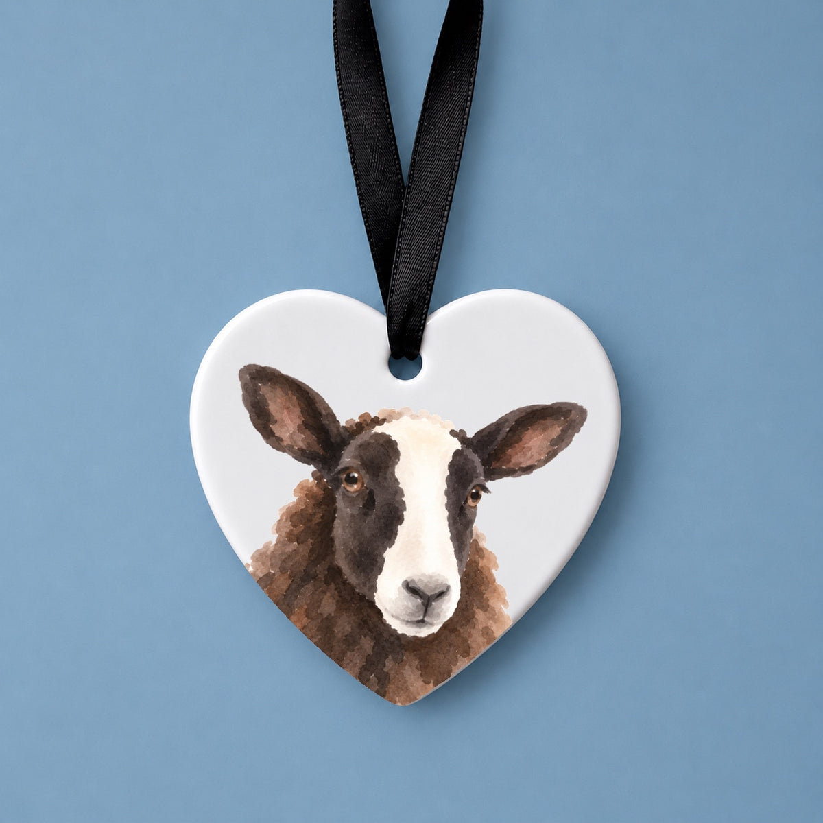 Zwartble Sheep Watercolour Ceramic Heart Ornament