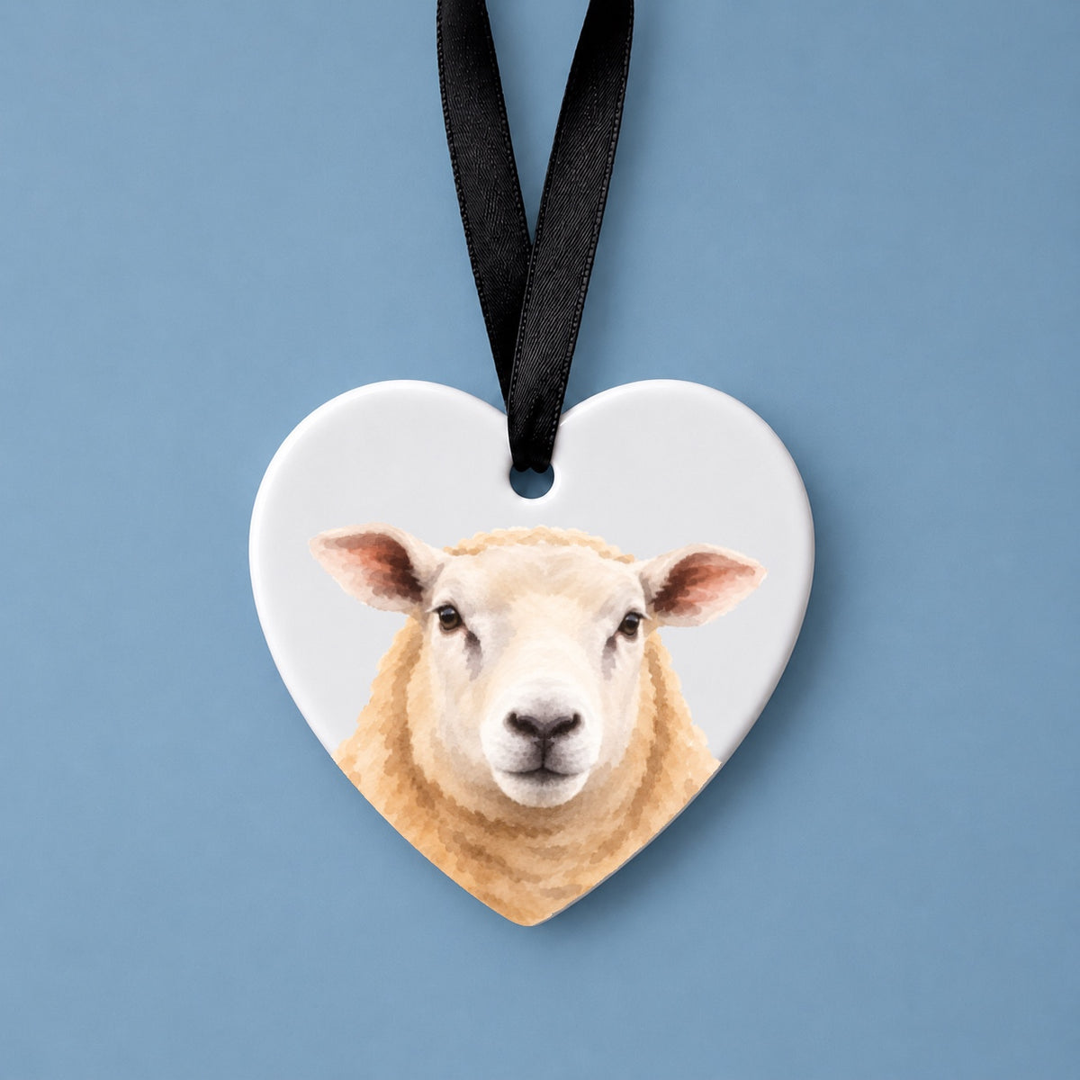 Texel Sheep Watercolour Ceramic Heart Ornament
