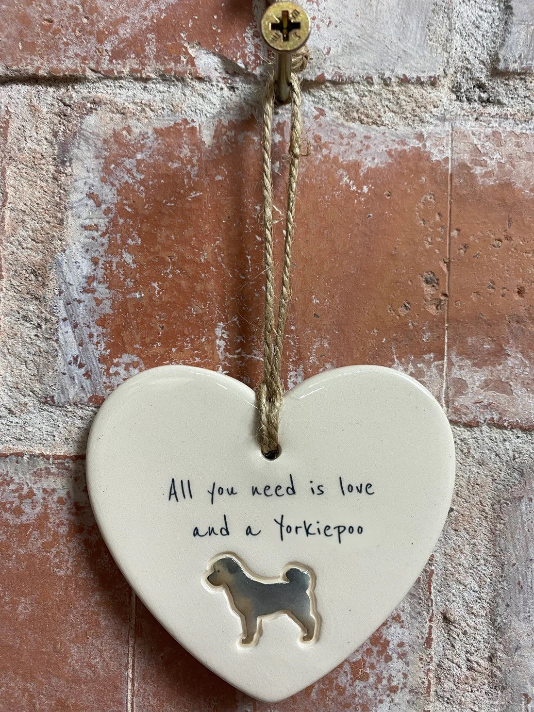 Yorkiepoo Ceramic Heart Ornament
