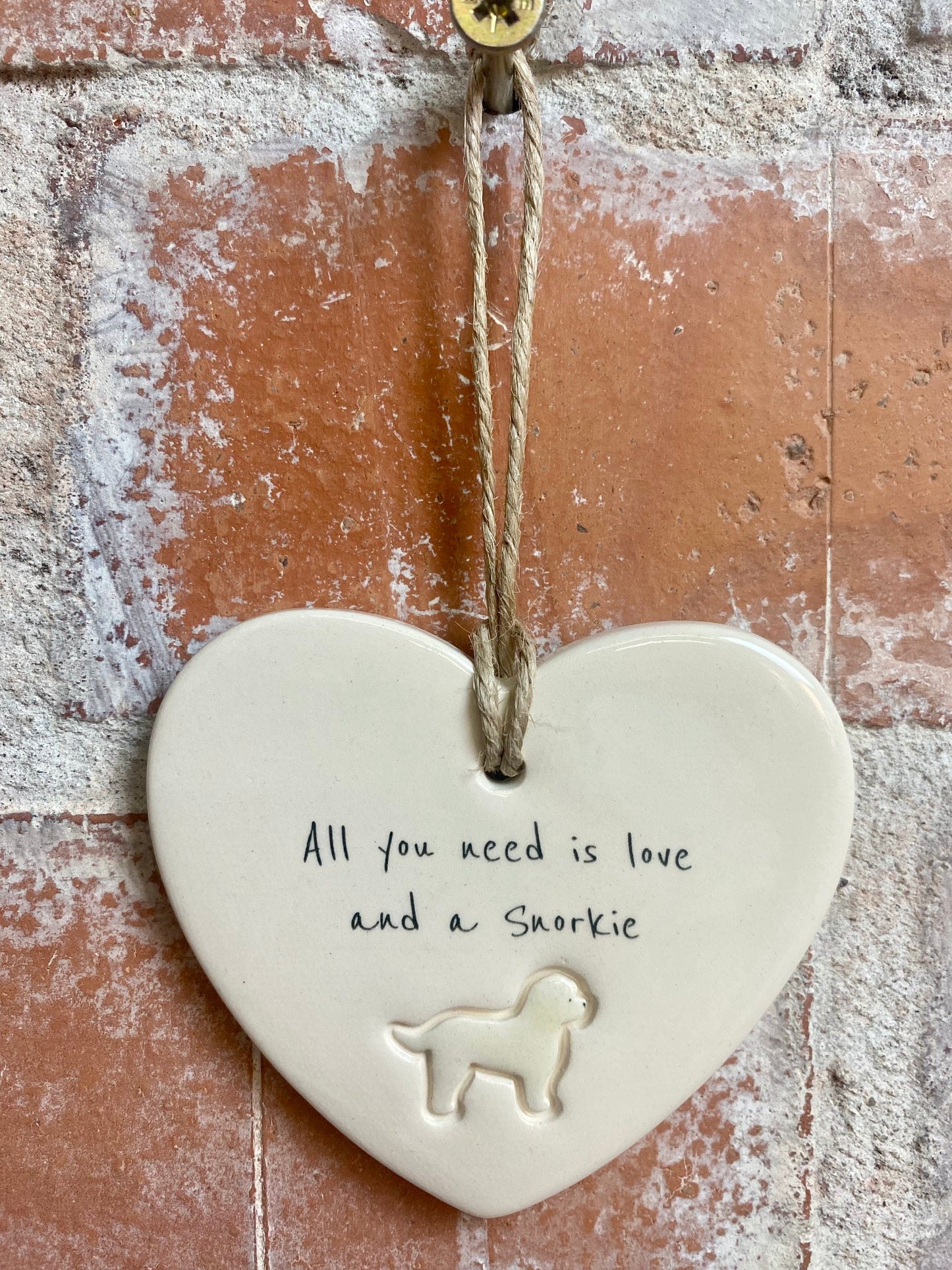 Snorkie Ceramic Heart Ornament