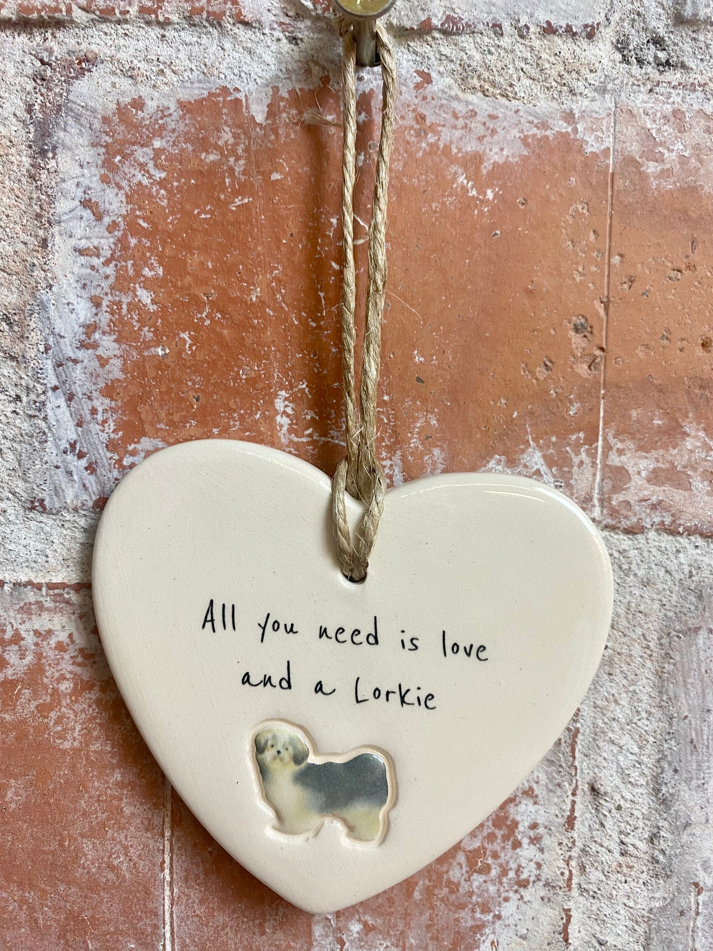Lorkie Ceramic Heart Ornament