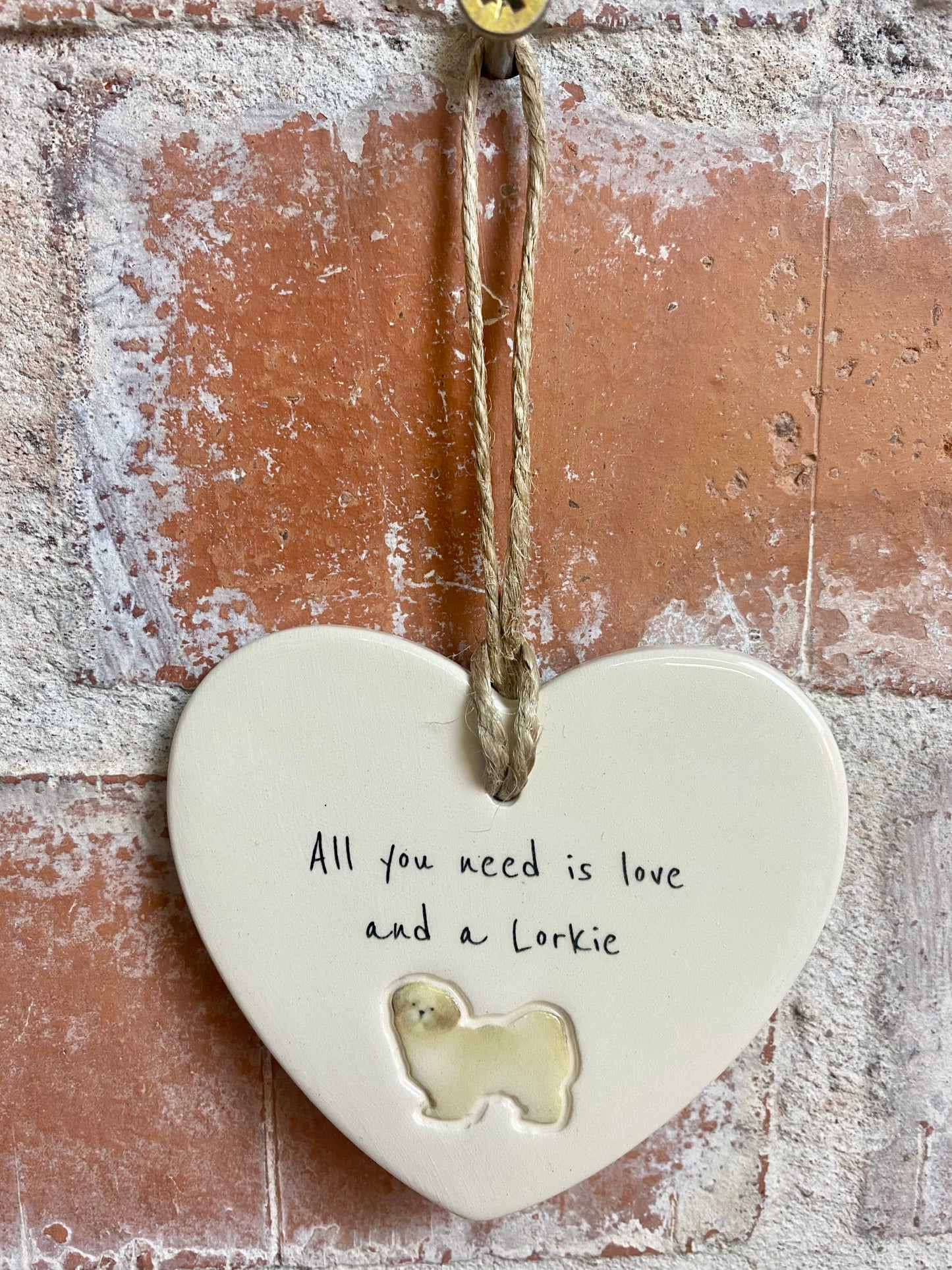 Lorkie Ceramic Heart Ornament