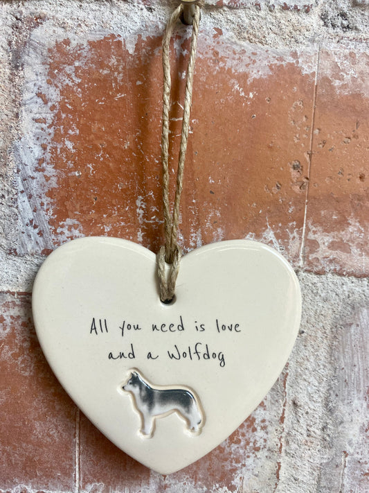 Wolfdog Ceramic Heart Ornament