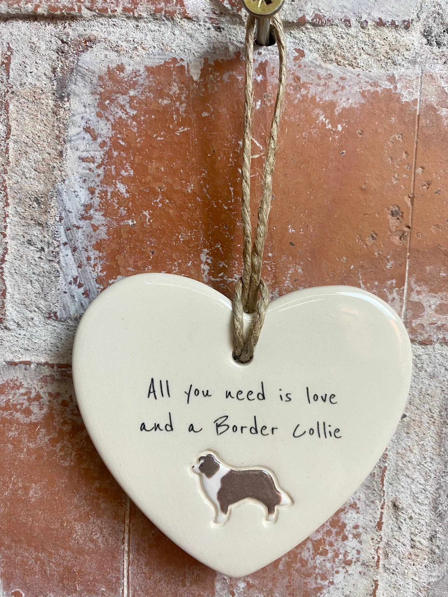 Border Collie Ceramic Heart Ornament