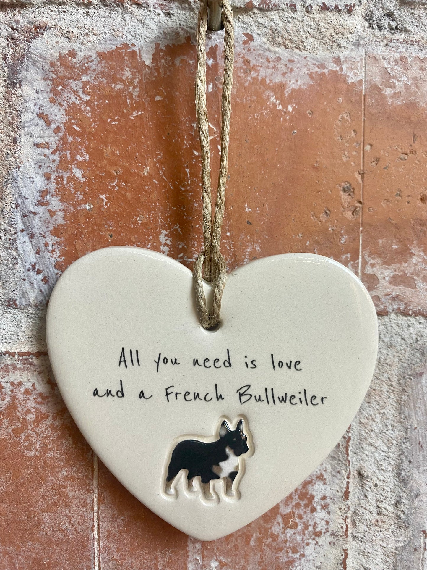 French Bullweiler Ceramic Heart Ornament