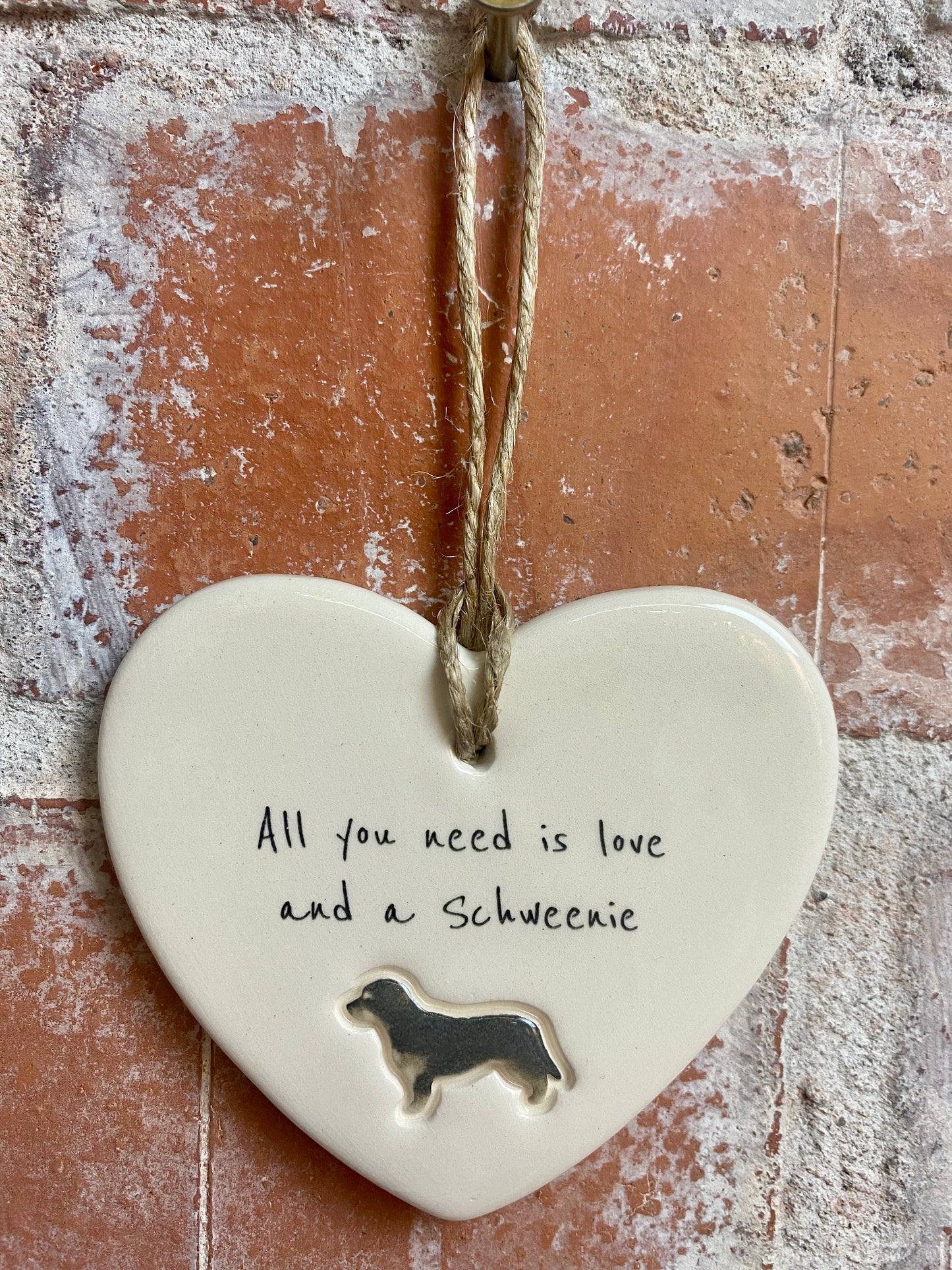 Schweenie Ceramic Heart Ornament