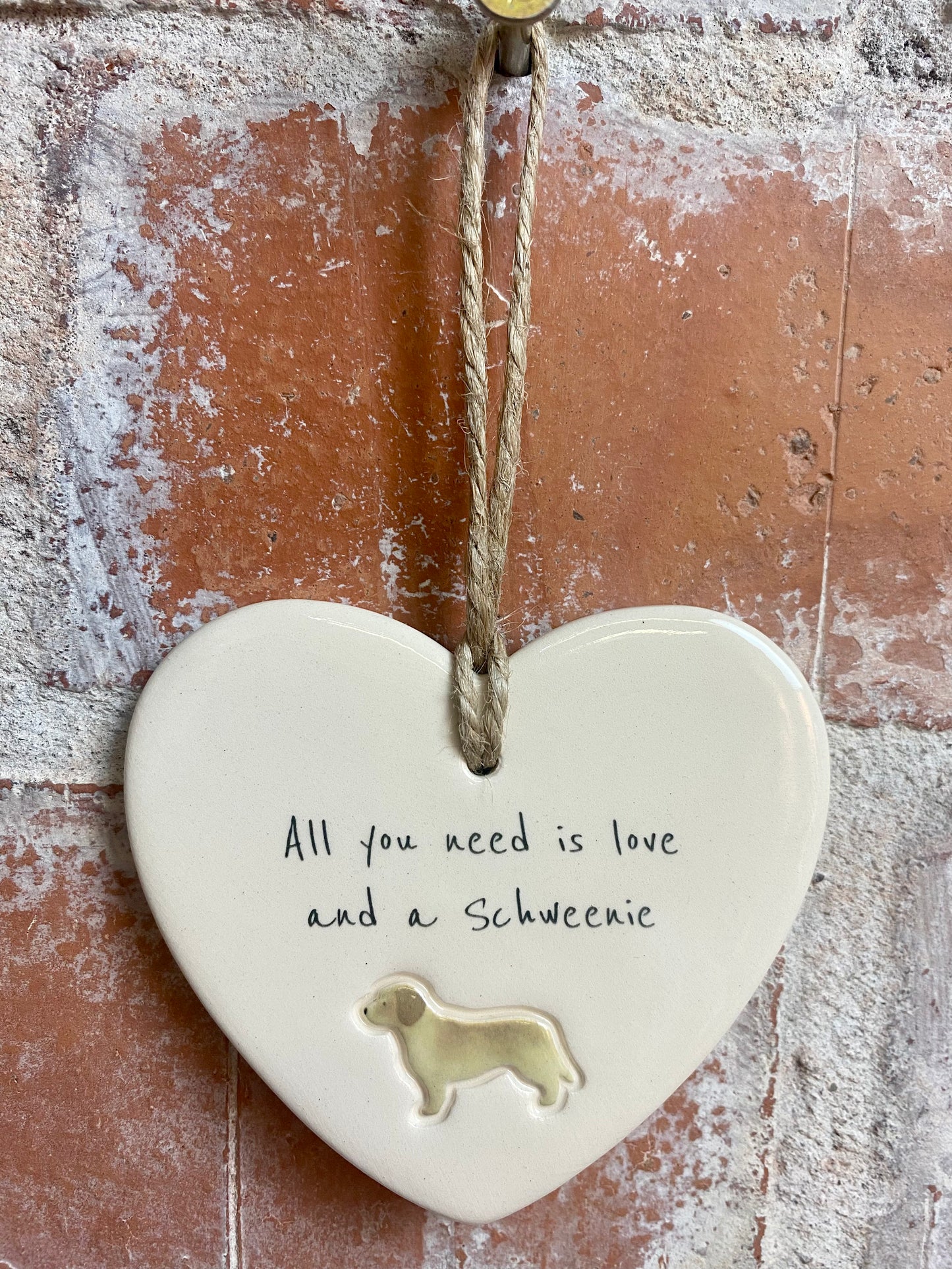 Schweenie Ceramic Heart Ornament