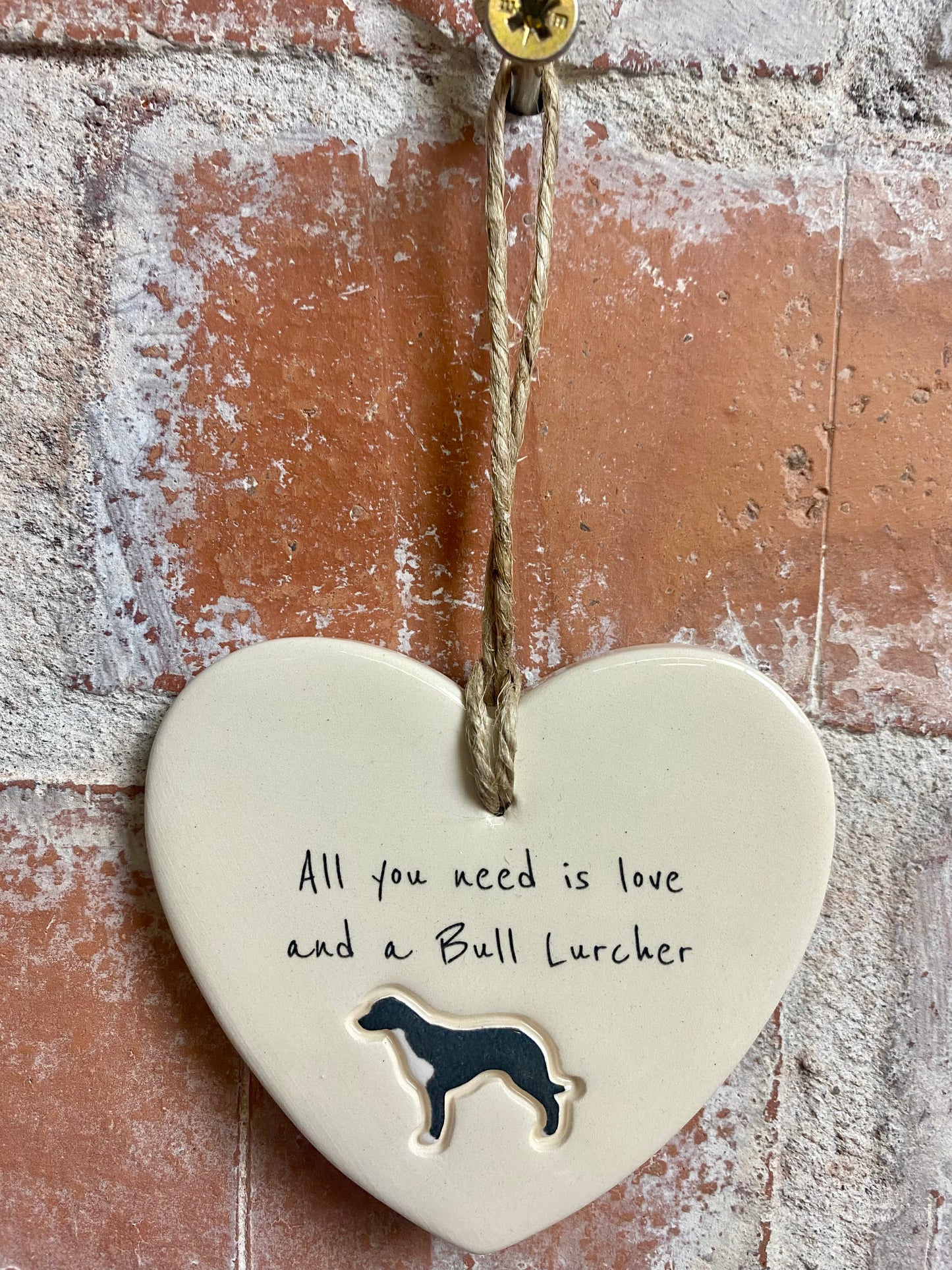 Bull Lurcher Ceramic Heart Ornament