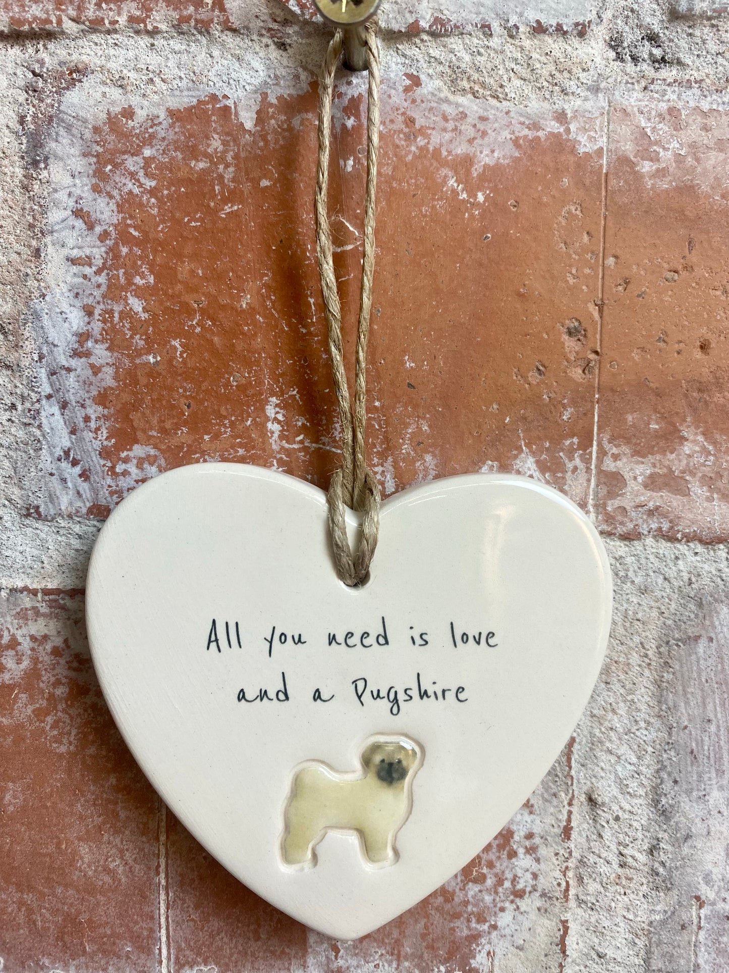 Pugshire Ceramic Heart Ornament