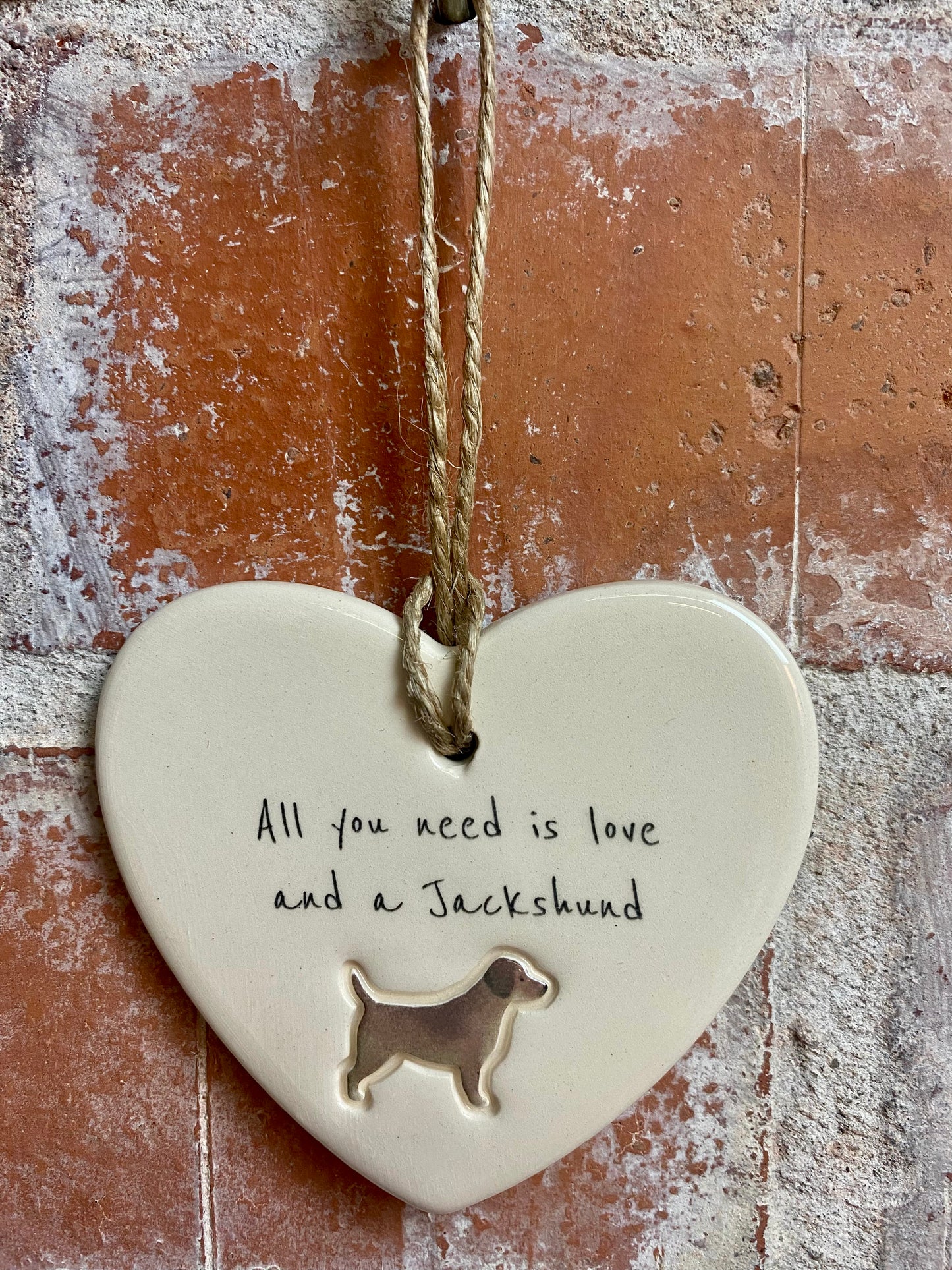 Jackshund Ceramic Heart Ornament