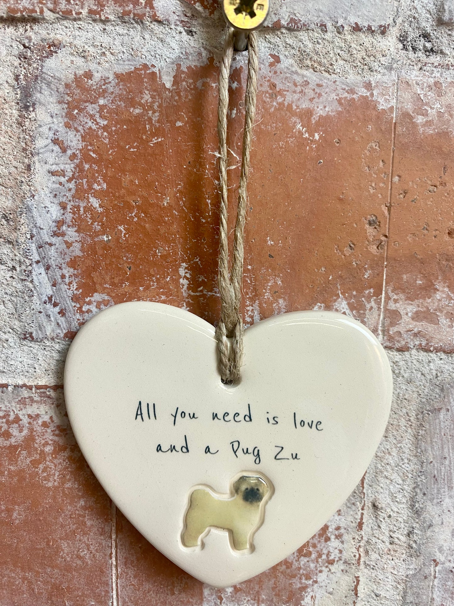 Pug Zu Ceramic Heart Ornament