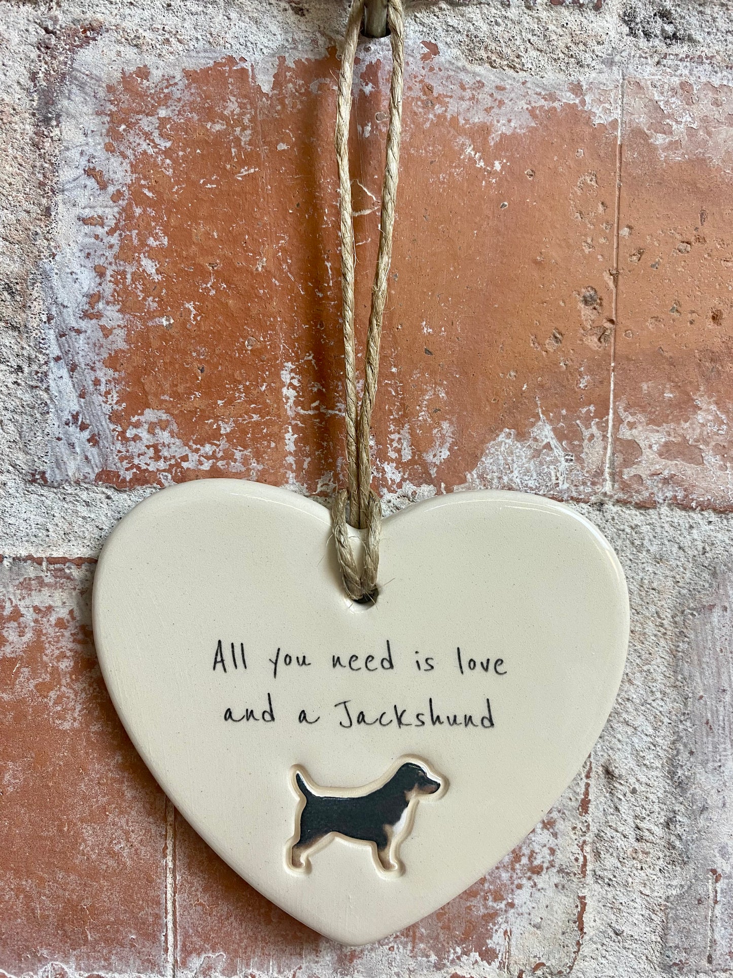 Jackshund Ceramic Heart Ornament