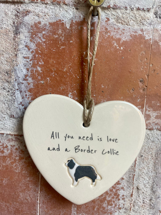 Border Collie Ceramic Heart Ornament