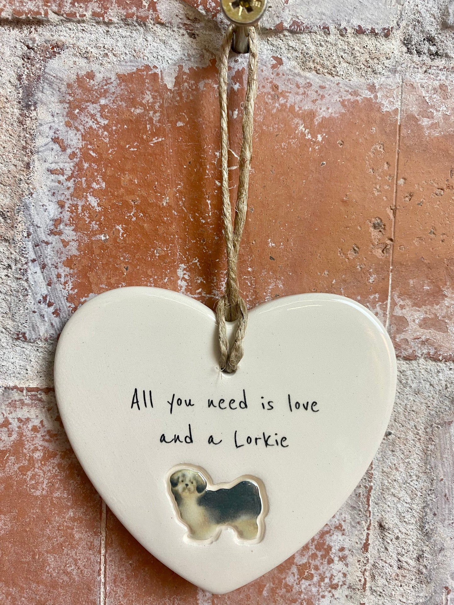 Lorkie Ceramic Heart Ornament