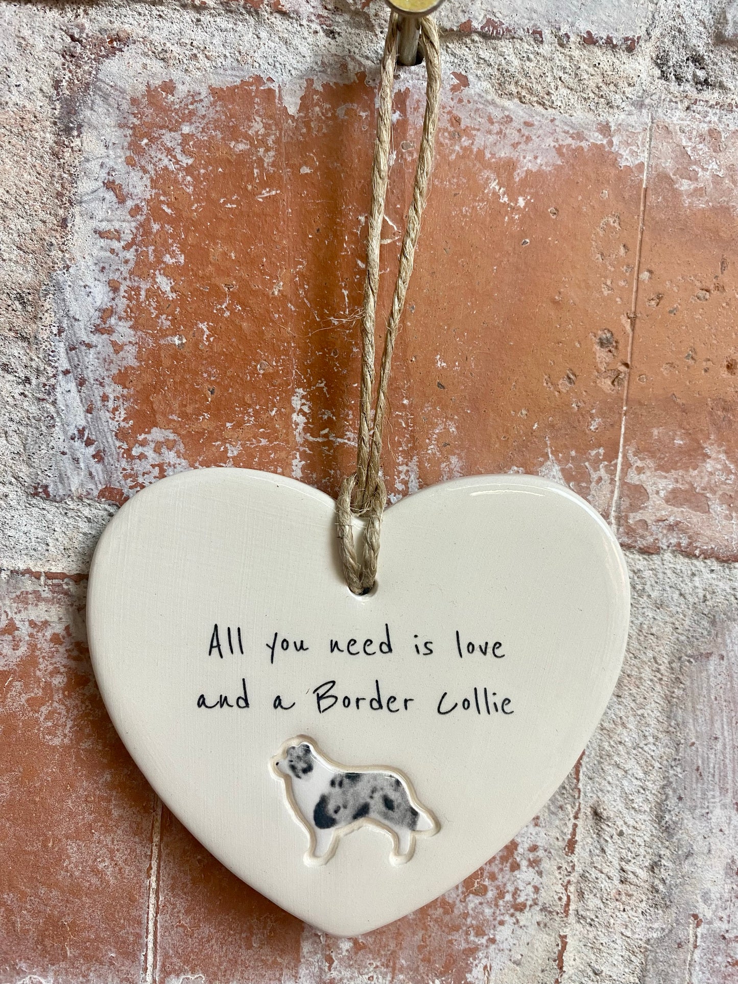 Border Collie Ceramic Heart Ornament