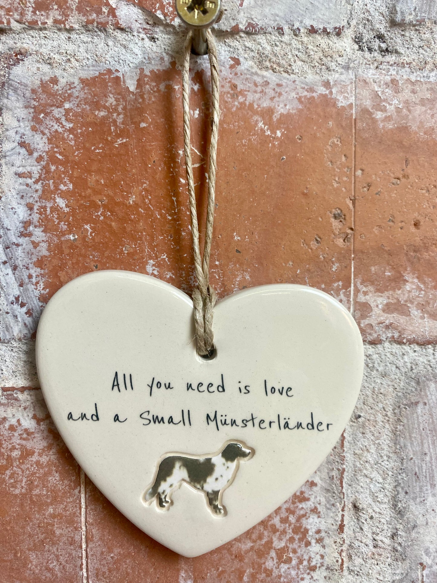 Small Munsterlander Ceramic Heart Ornament