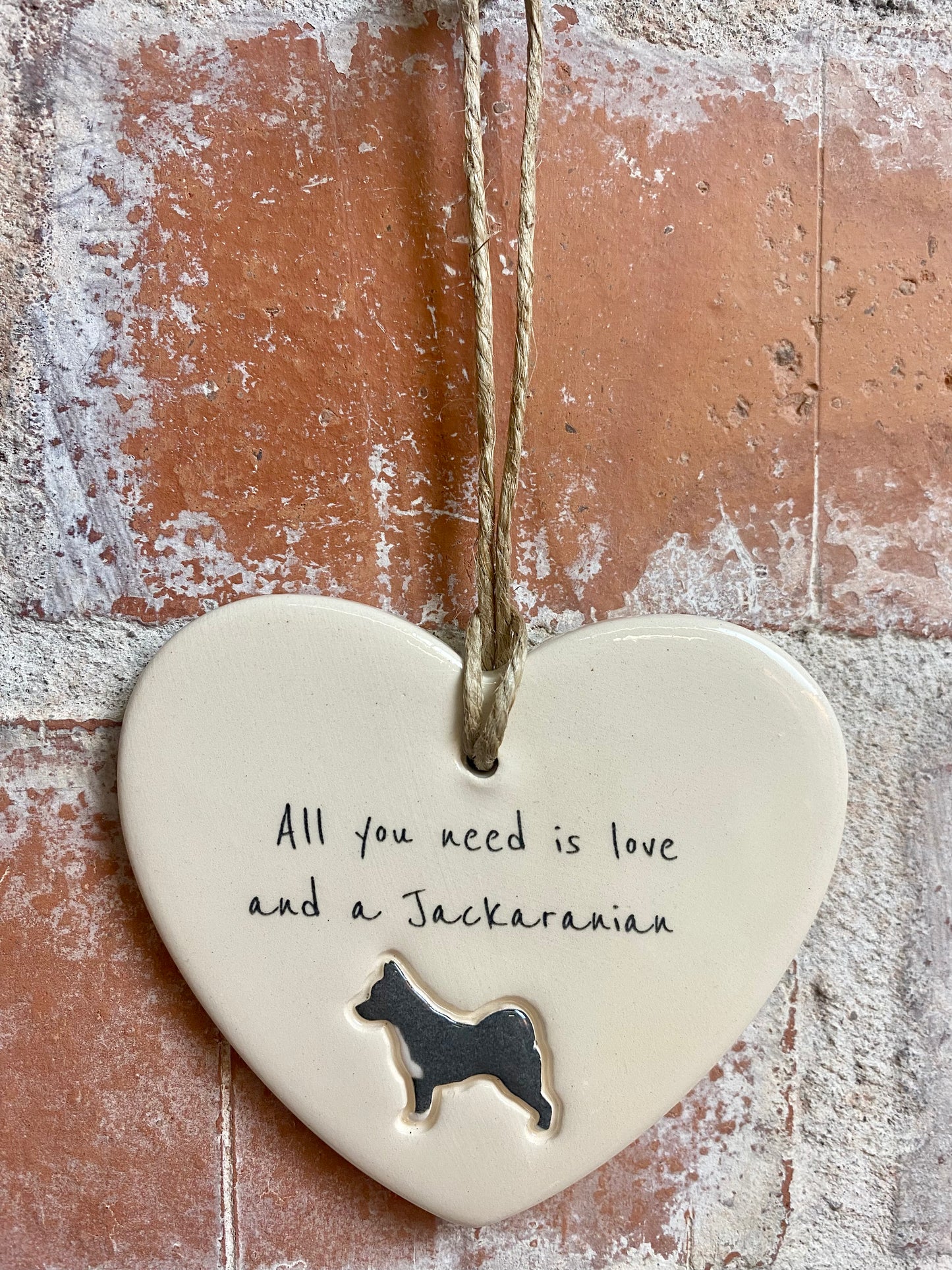 Jackaranian Ceramic Heart Ornament