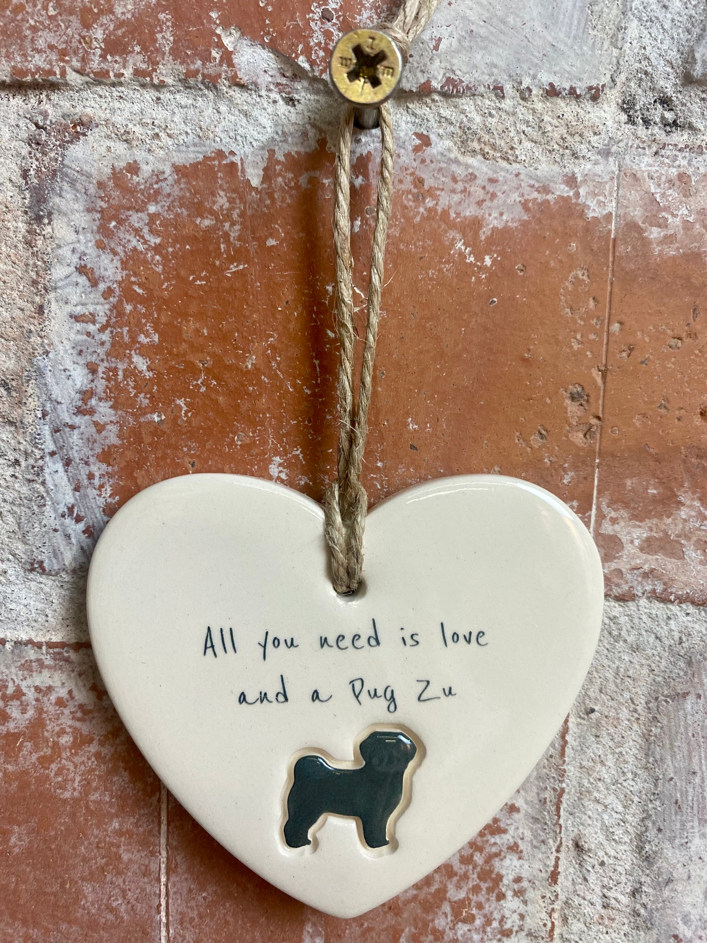 Pug Zu Ceramic Heart Ornament