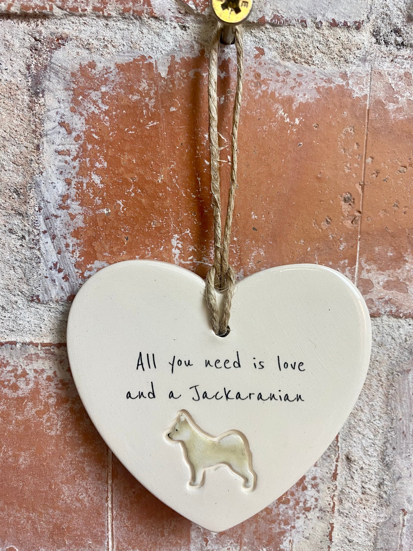 Jackaranian Ceramic Heart Ornament