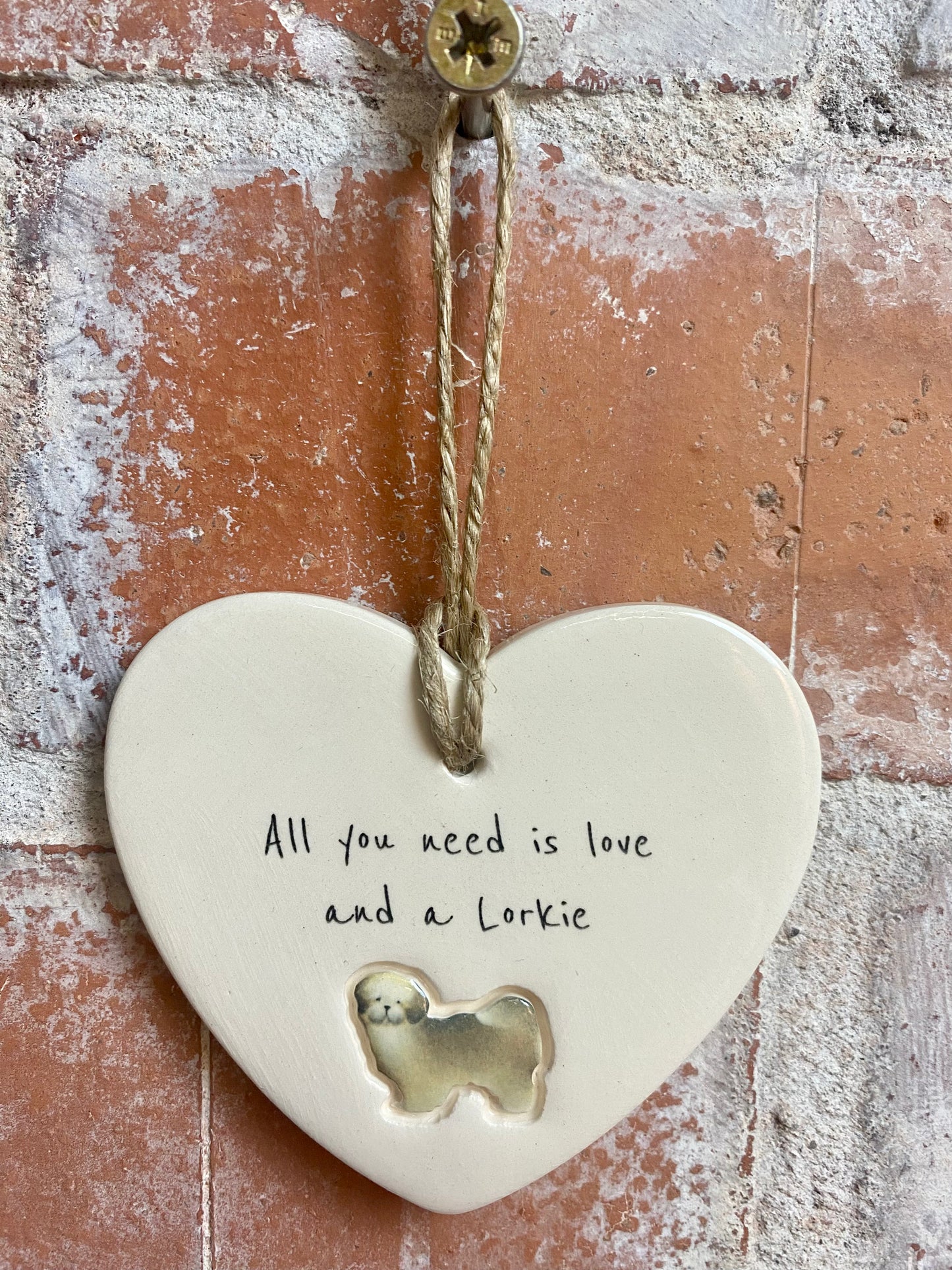 Lorkie Ceramic Heart Ornament
