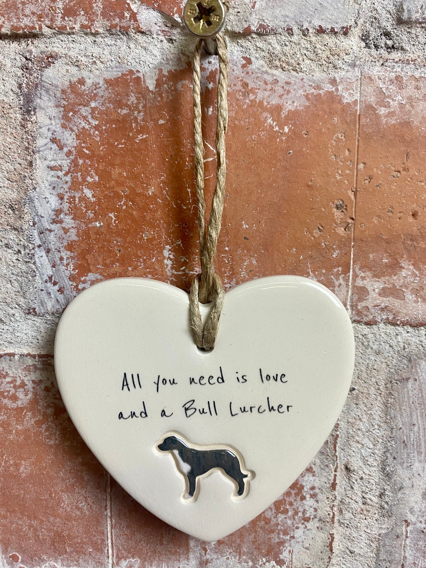 Bull Lurcher Ceramic Heart Ornament