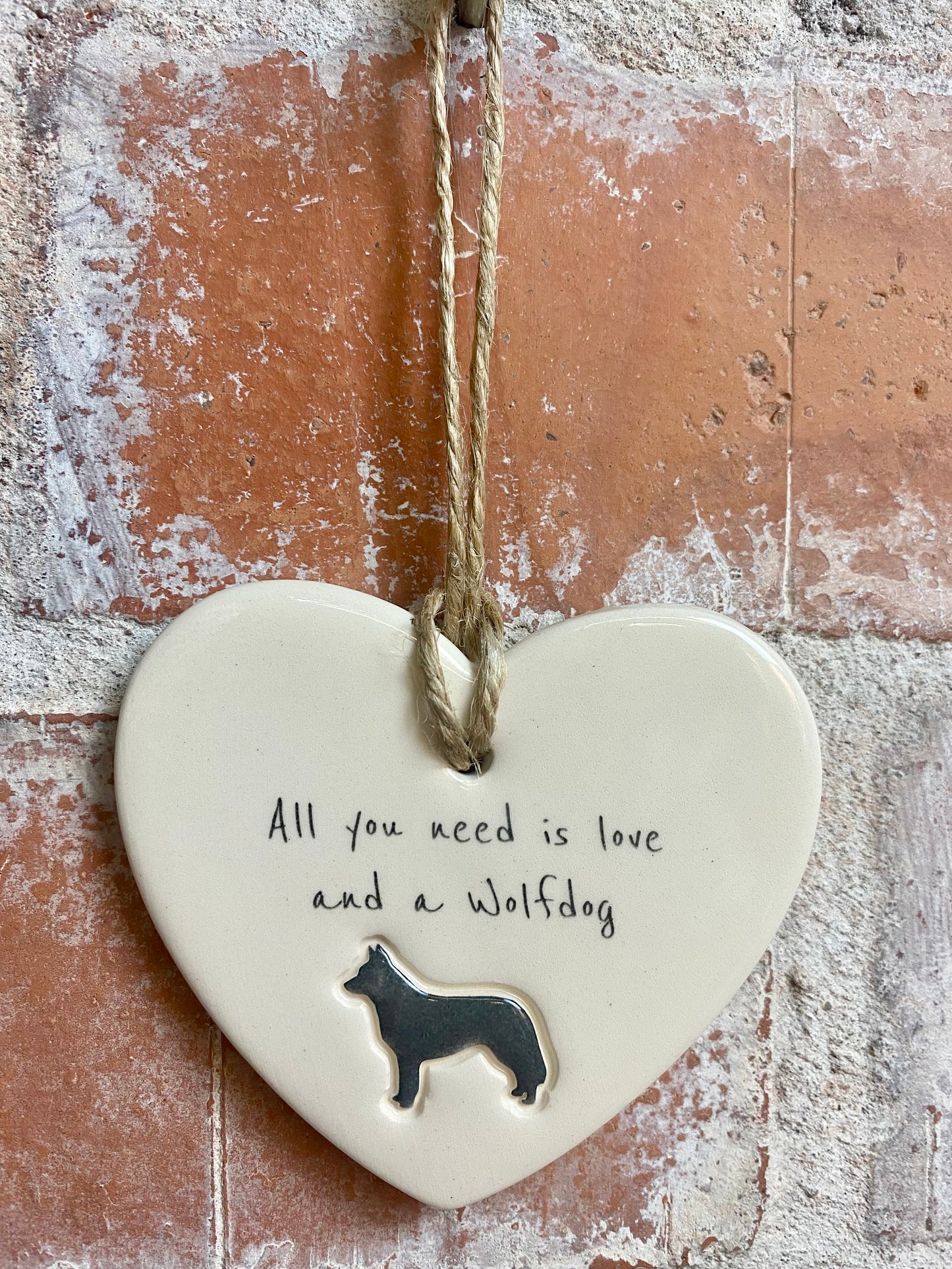 Wolfdog Ceramic Heart Ornament