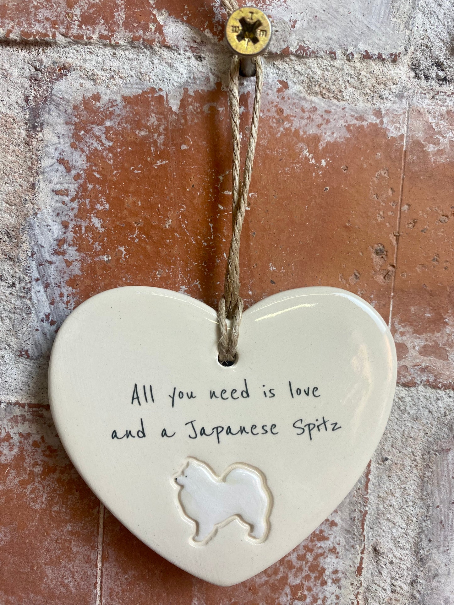 Japanese Spitz Ceramic Heart Ornament