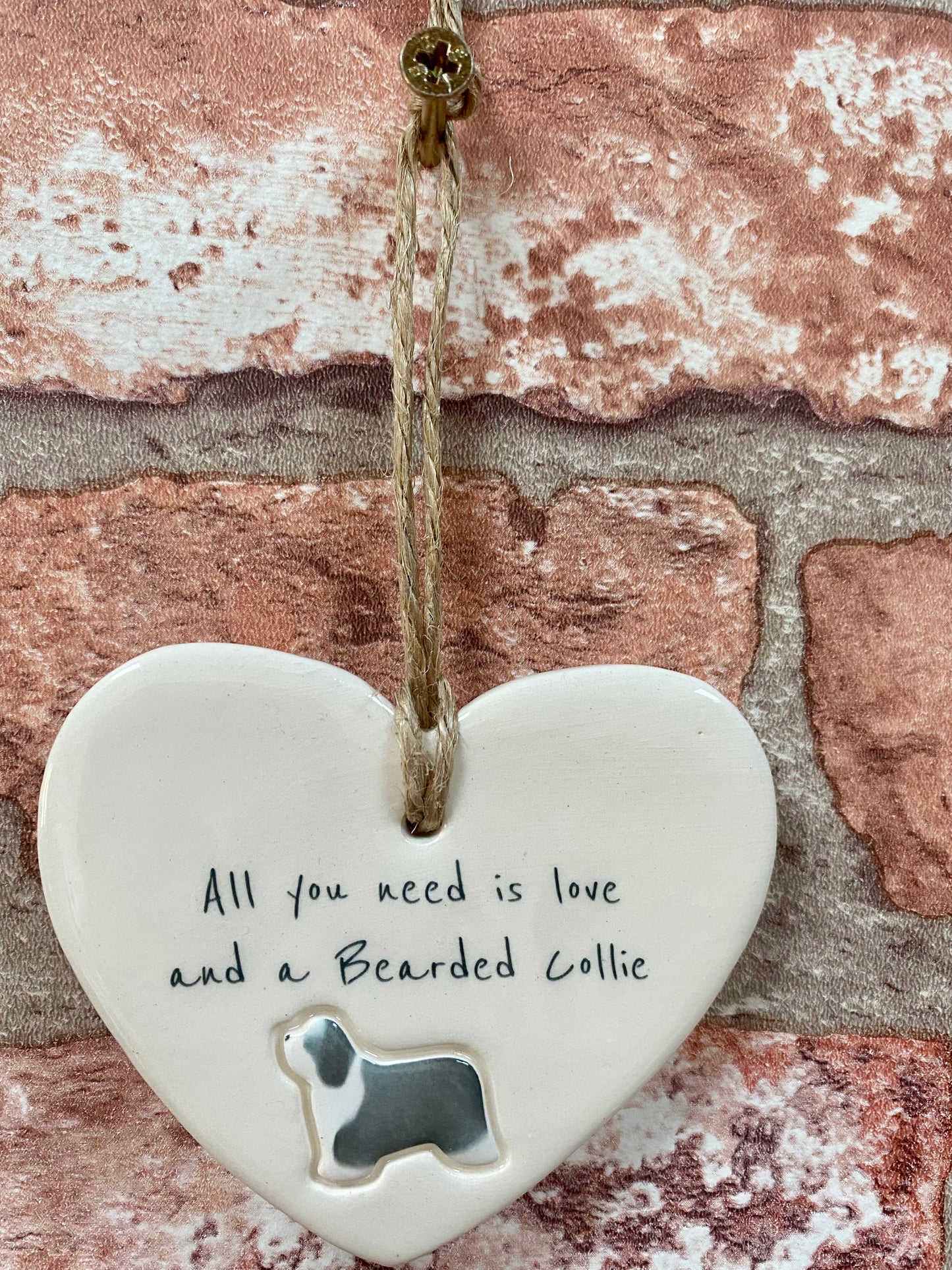 Bearded Collie Ceramic Heart Ornament