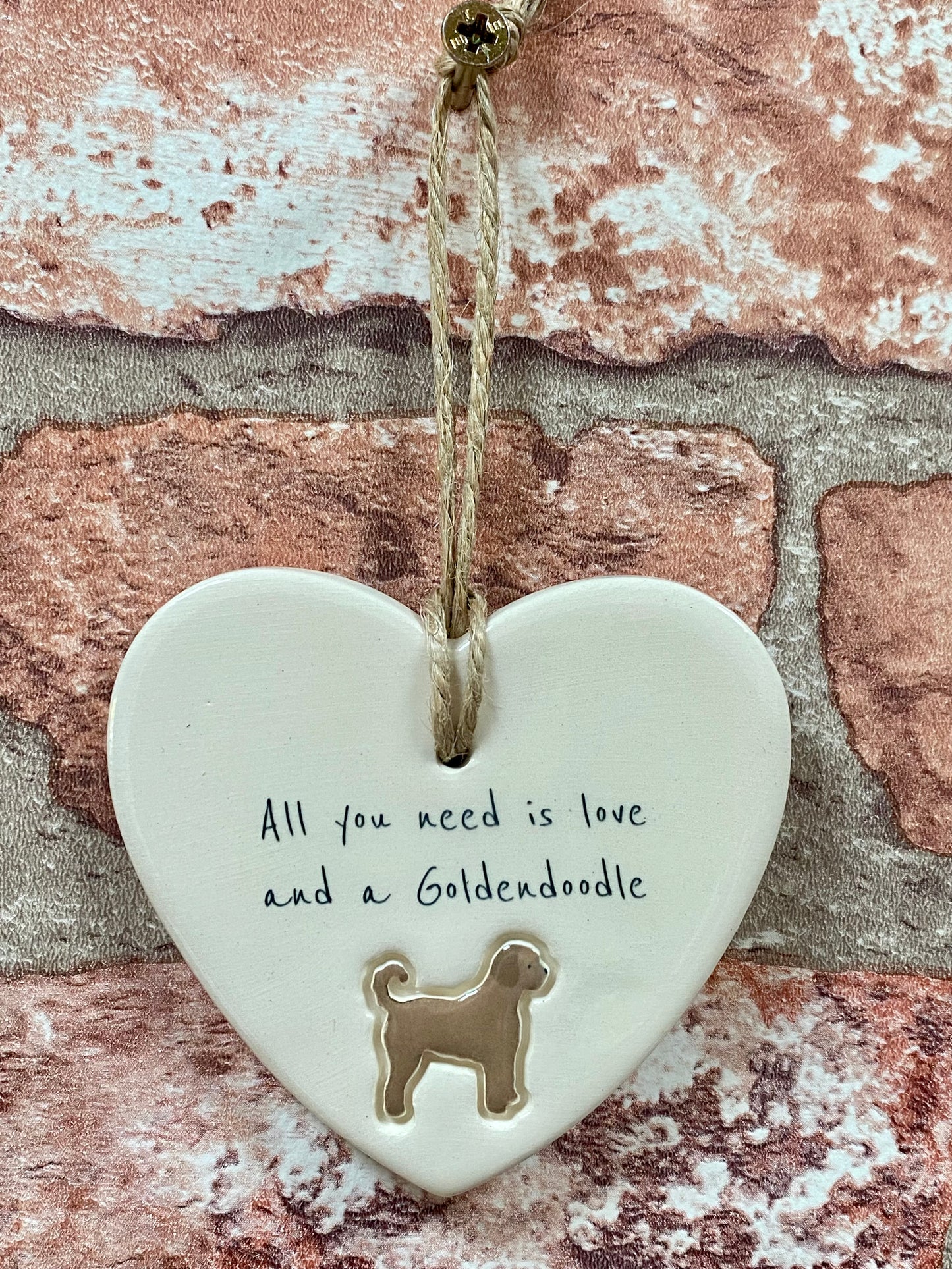 Goldendoodle Ceramic Heart Ornament