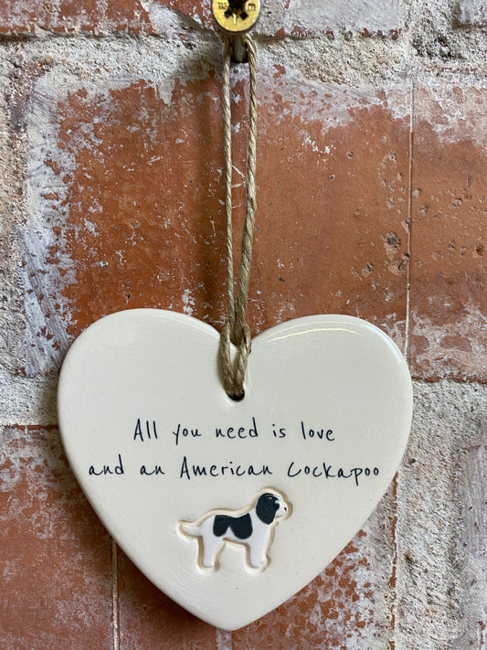 American Cockapoo Ceramic Heart Ornament