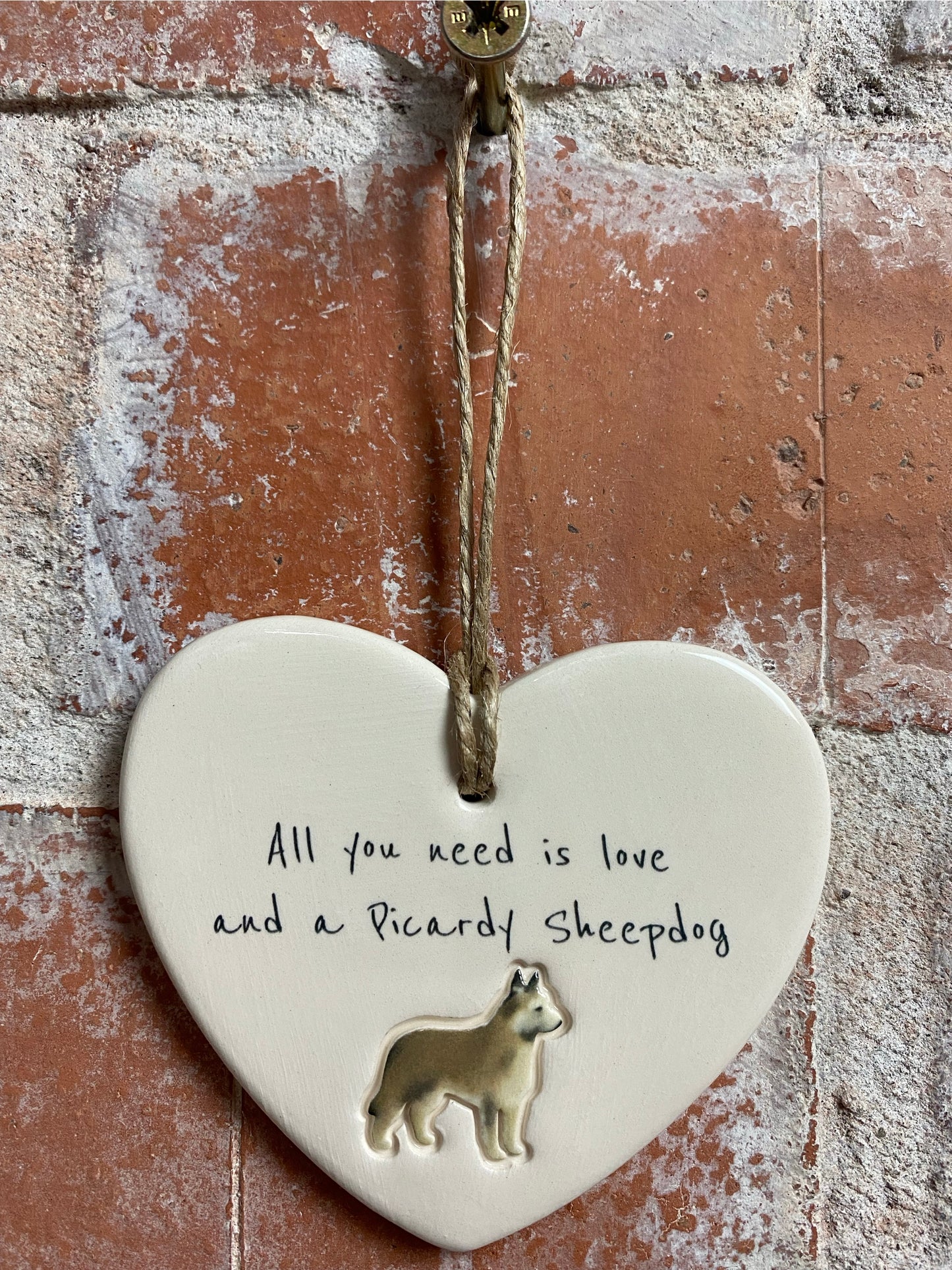 Picardy Sheepdog Ceramic Heart Ornament