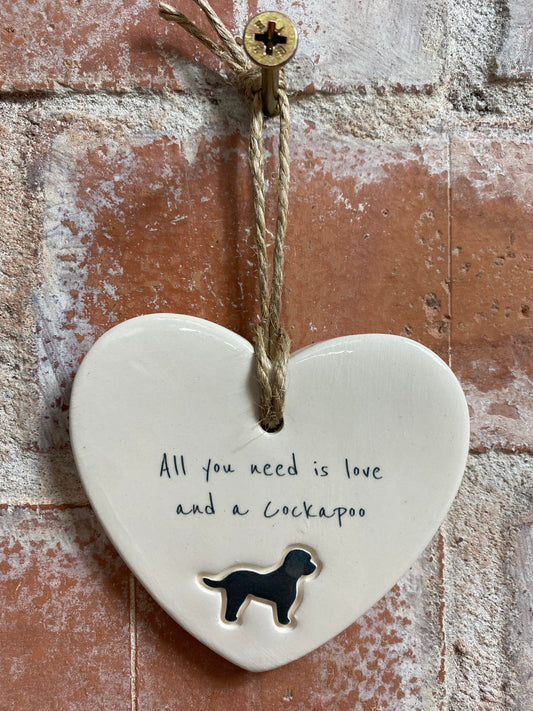 Cockapoo Ceramic Heart Ornament