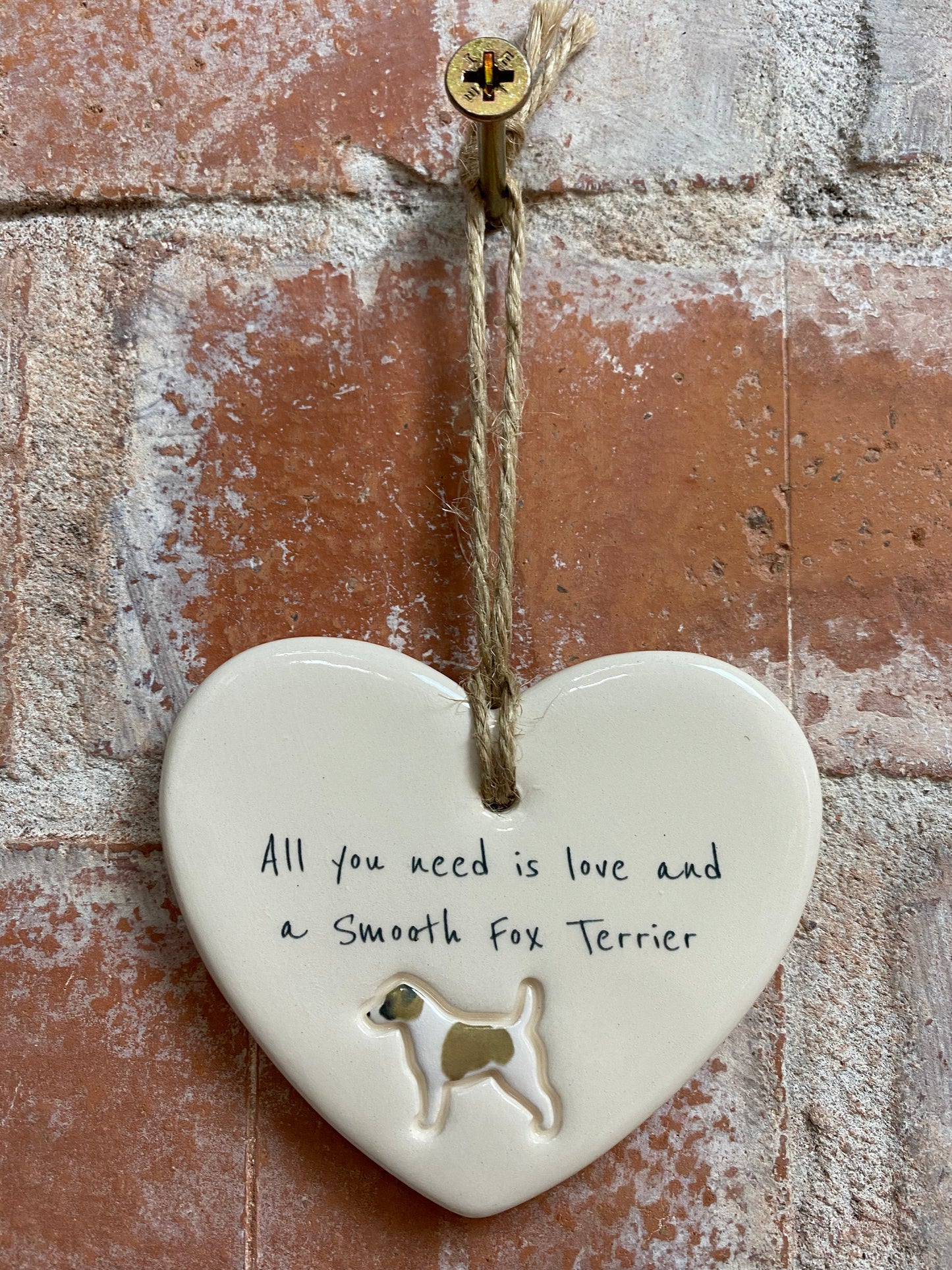Smooth Fox Terrier Ceramic Heart Ornament