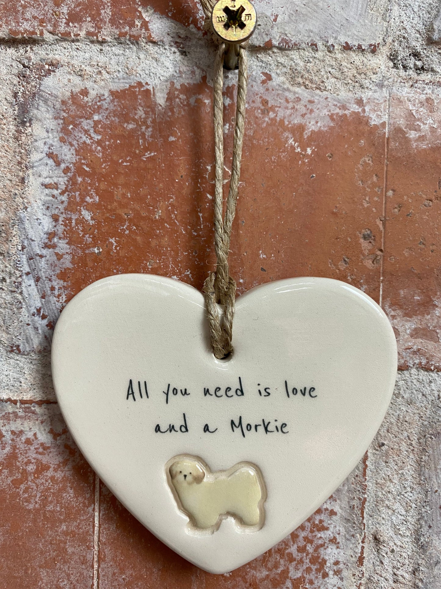 Morkie Ceramic Heart Ornament
