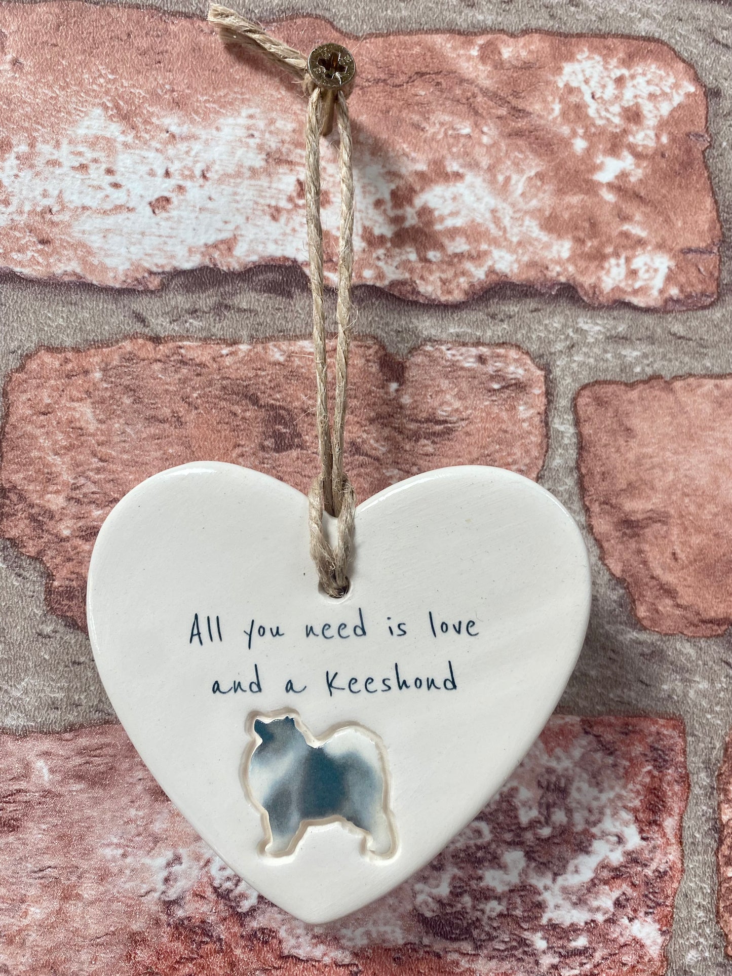 Keeshond Ceramic Heart Ornament