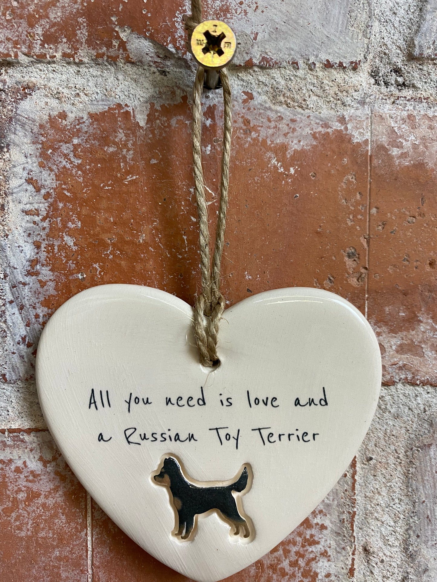 Longhaired Russian Toy Ceramic Heart Ornament