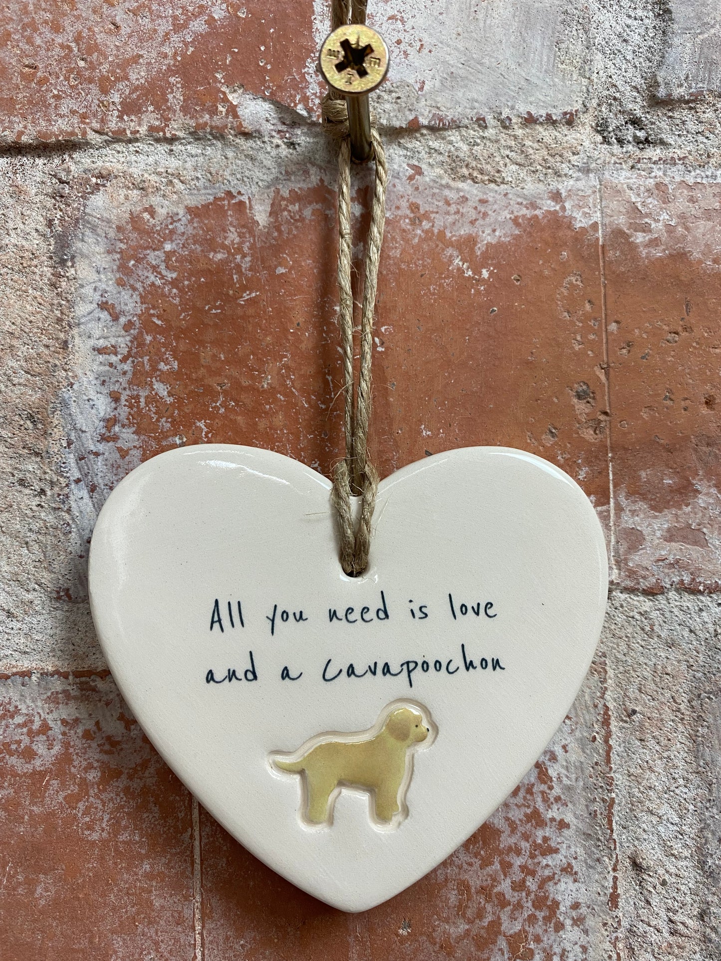 Cavapoochon Ceramic Heart Ornament