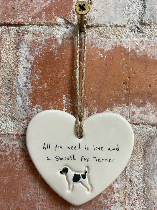 Smooth Fox Terrier Ceramic Heart Ornament