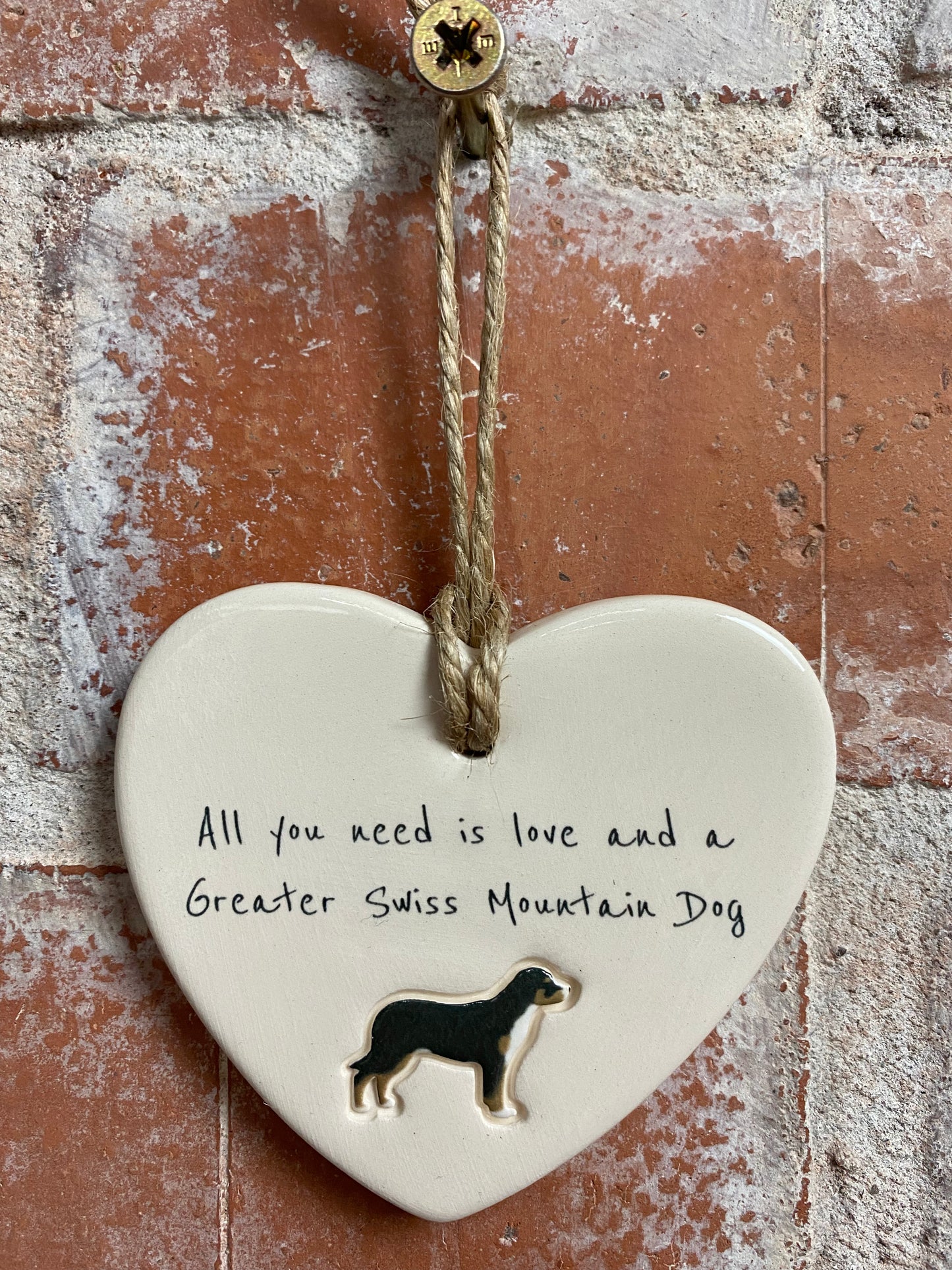 Greater Swiss Mountain Dog Ceramic Heart Ornament