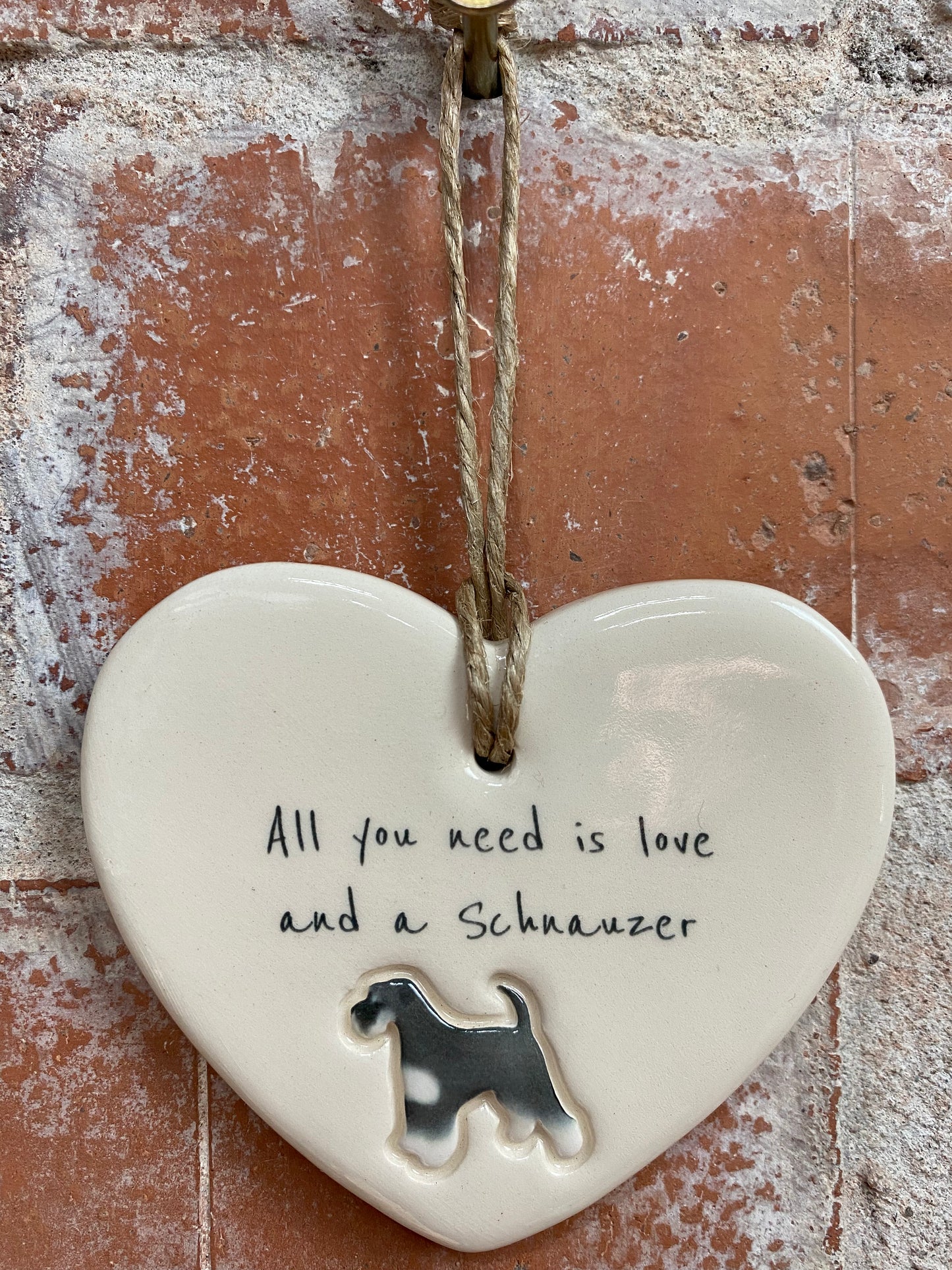 Schnauzer Ceramic Heart Ornament