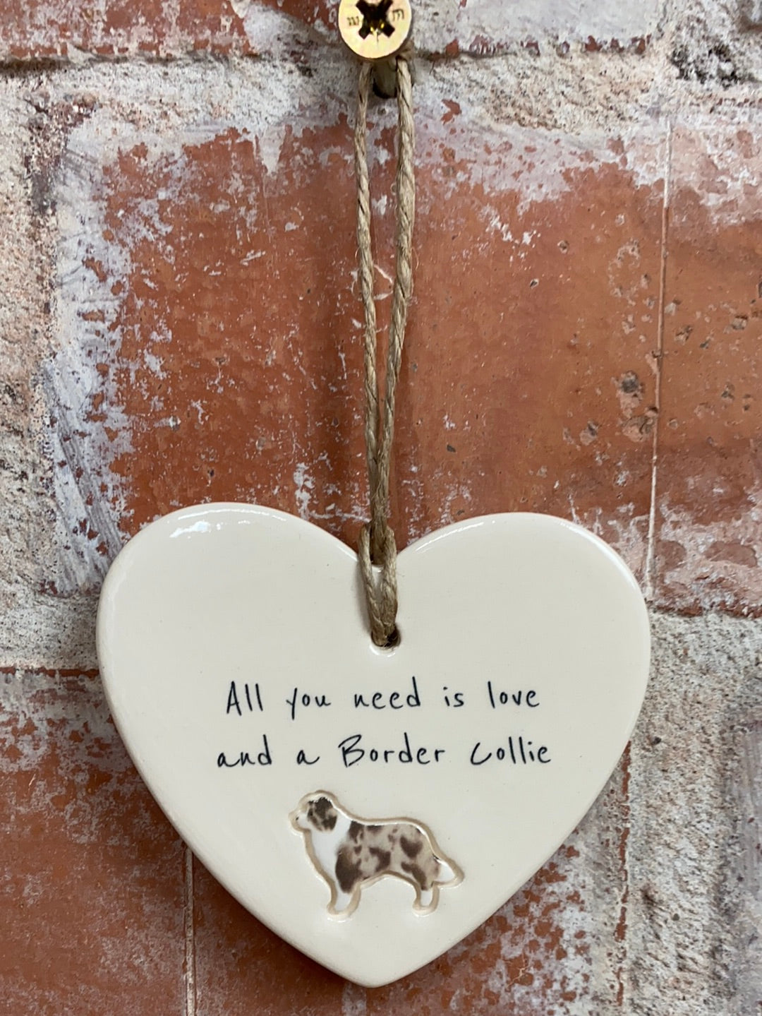 Border Collie Ceramic Heart Ornament