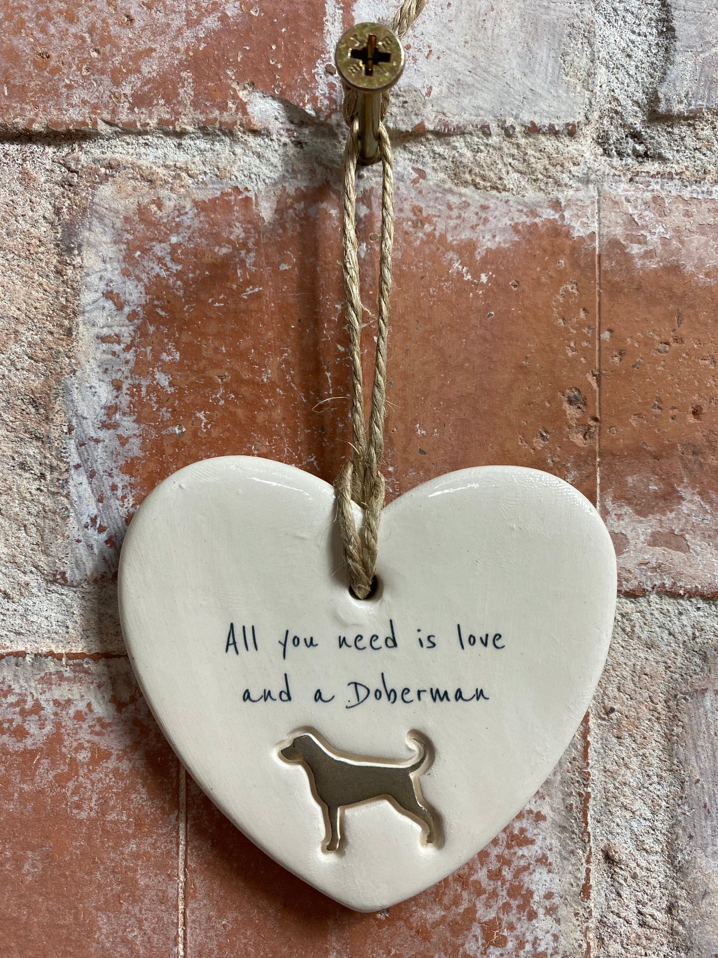 Doberman Ceramic Heart Ornament