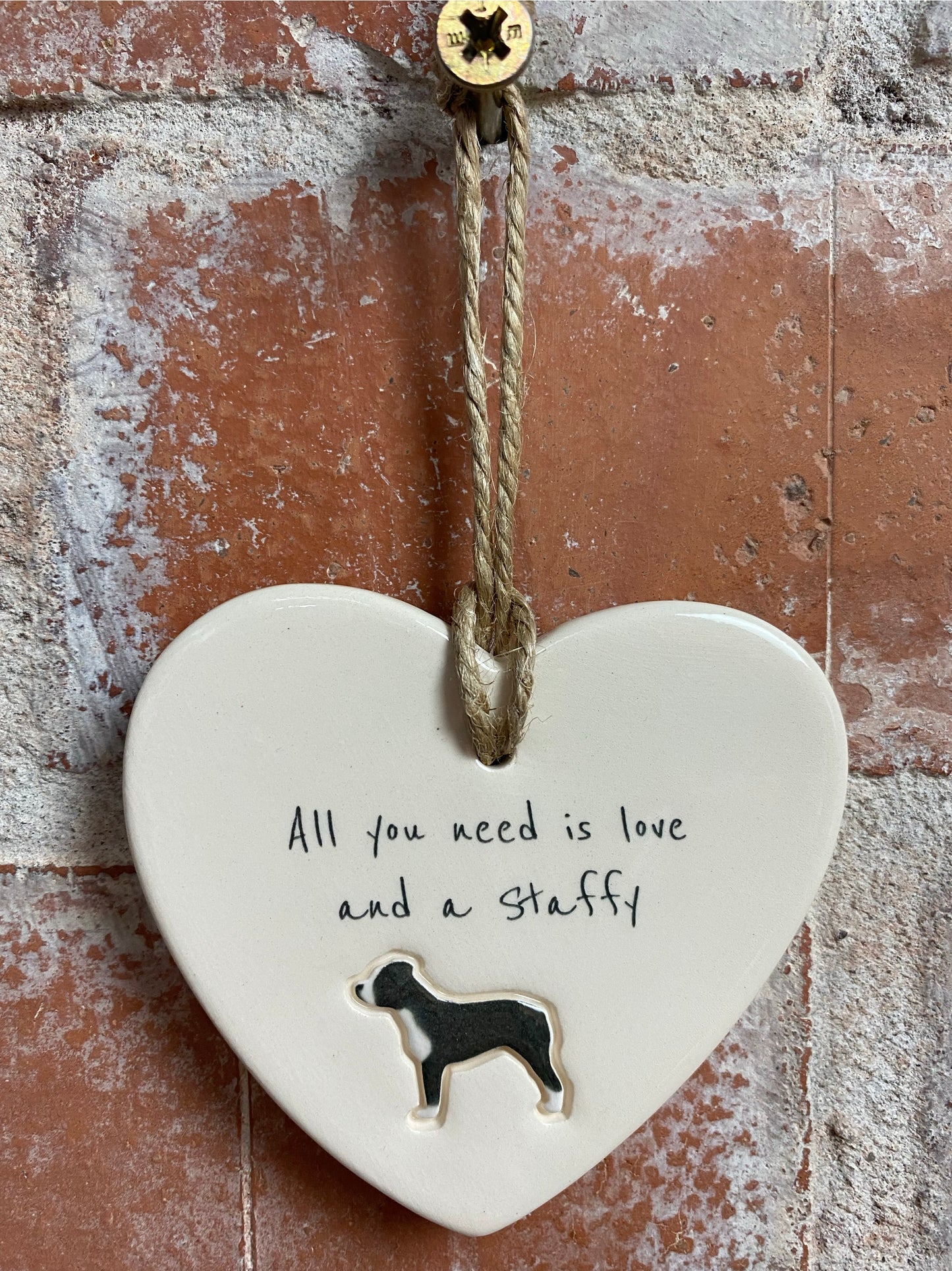 Staffy Ceramic Heart Ornament