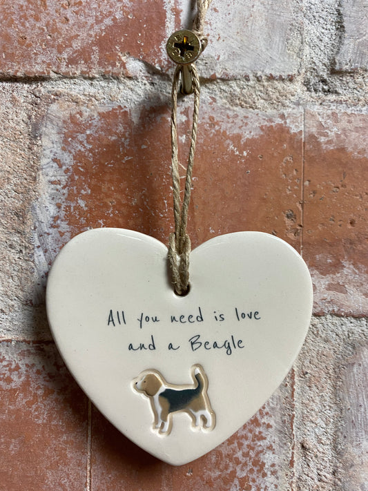 Beagle Ceramic Heart Ornament