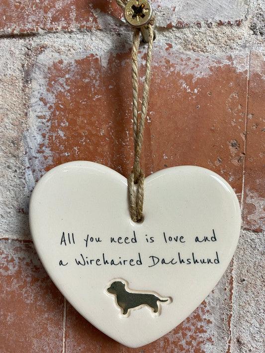 Wirehaired Dachshund Ceramic Heart Ornament