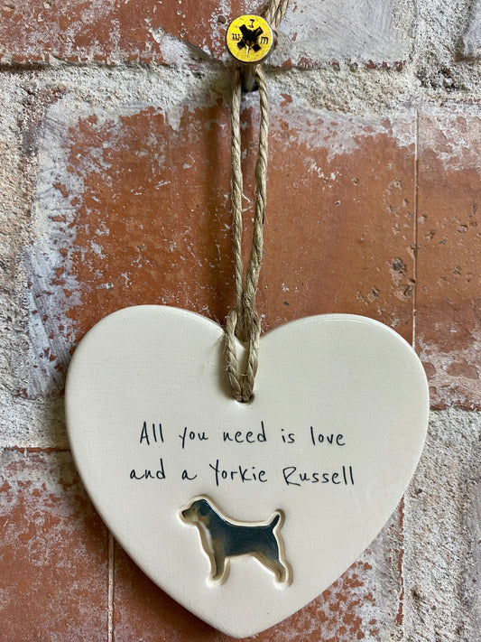 Yorkie Russell Ceramic Heart Ornament