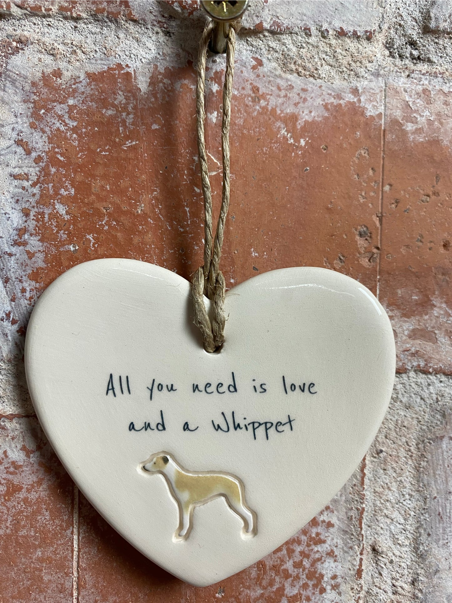 Whippet Ceramic Heart Ornament