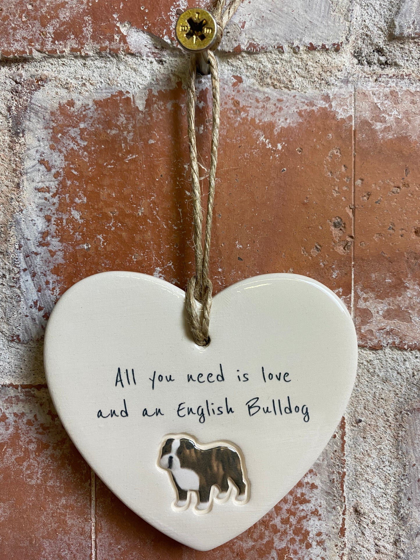 English Bulldog Ceramic Heart Ornament